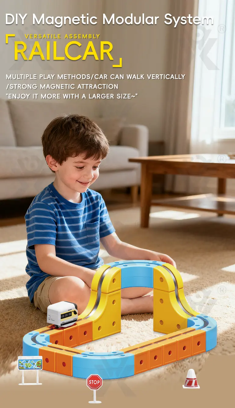 Versatile Magnetic Railcar Toy, 68pcs Electric Magnetic Train Set (TB-5114074) — illustrated product details, panel 1