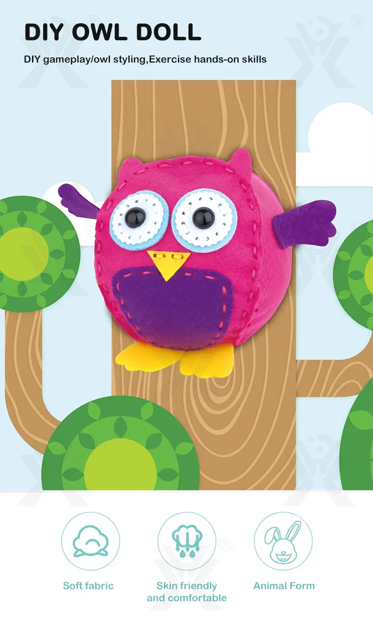DIY Owl Doll Toy, Sewing Kit (TB-4008049) — illustrated product details, panel 1