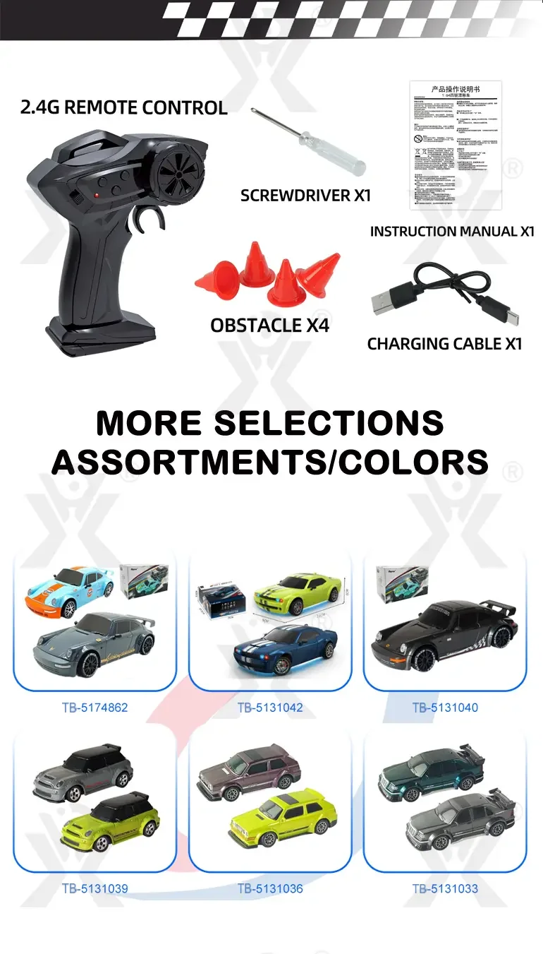 1/64 2.4G 4WD Mini Drift RC Car LED Light, High Speed Racing Remote Control Vehicles Models Desktop Toys (TB-5131038) — illustrated product details, panel 5