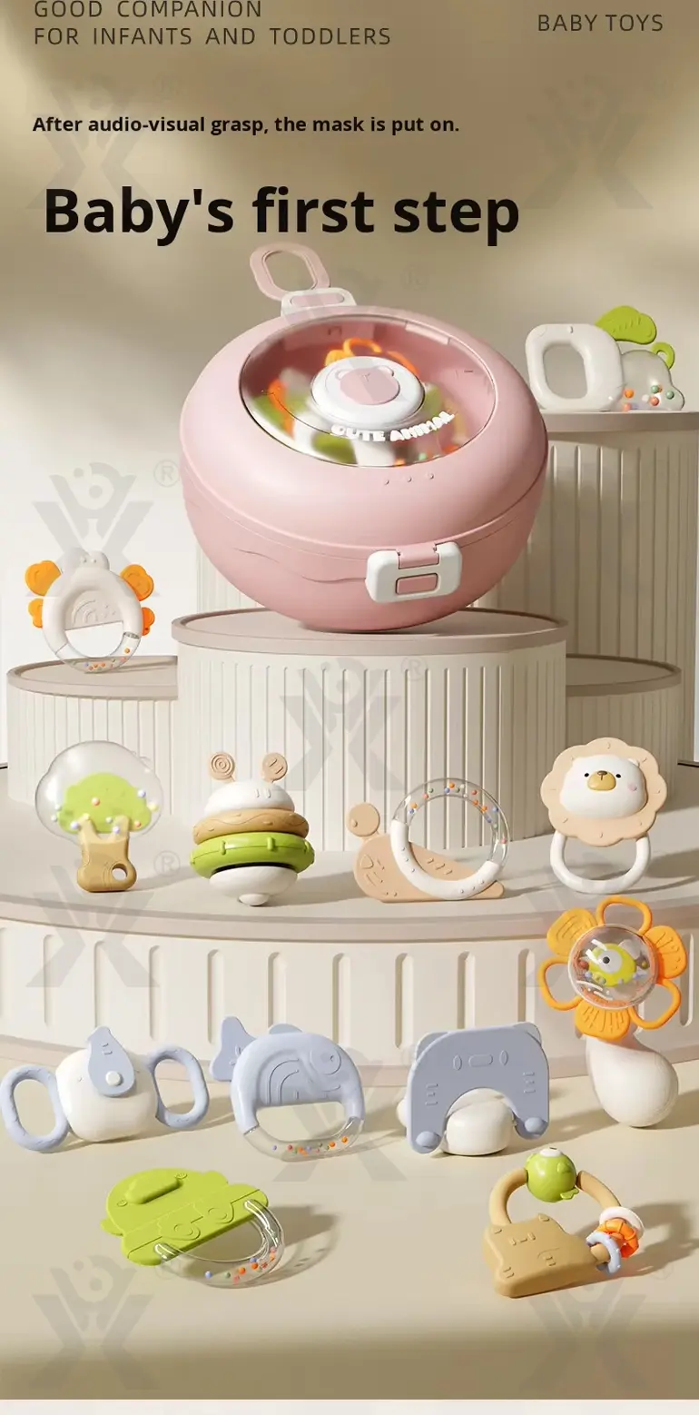 Baby Rattles Teethers Set with Storage Box, Infant Sensory Toys-toys for babies 6-12 months (TB-5105663) — illustrated product details, panel 1