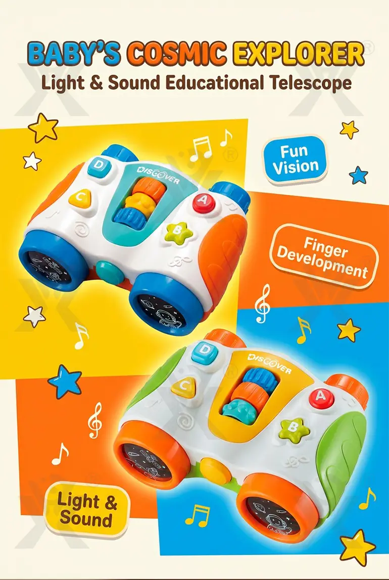 Baby Telescope Toy With Sound & Light, Toddler Interactive Learning Binoculars- Educational Toddler Toys (TB-4143340) — illustrated product details, panel 1