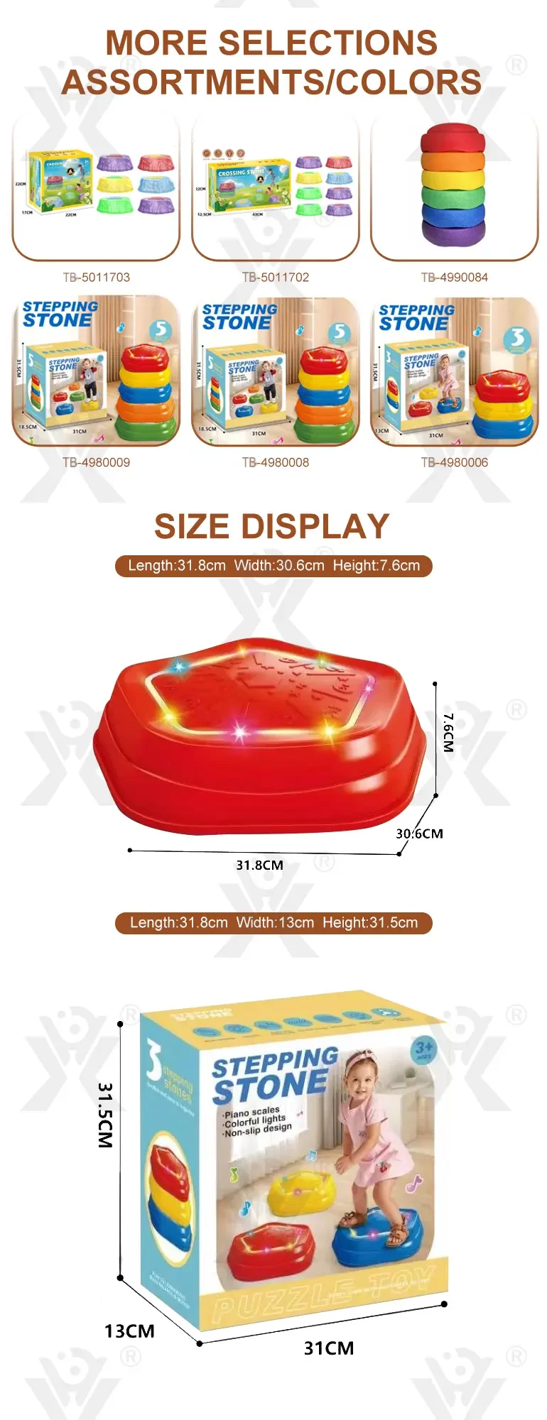 Balance Sensory Stepping Stones Indoor Outdoor Play With Light & Music-Baby Toys Wholesale (TB-5050908) — illustrated product details, panel 5