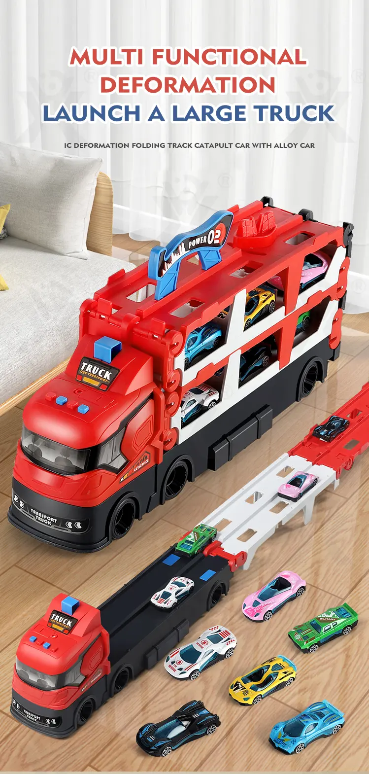 Carrier Truck Race Track Toddler Toys, Transport Truck Car Toy Foldable Track for Kids (TB-4382419) — illustrated product details, panel 1