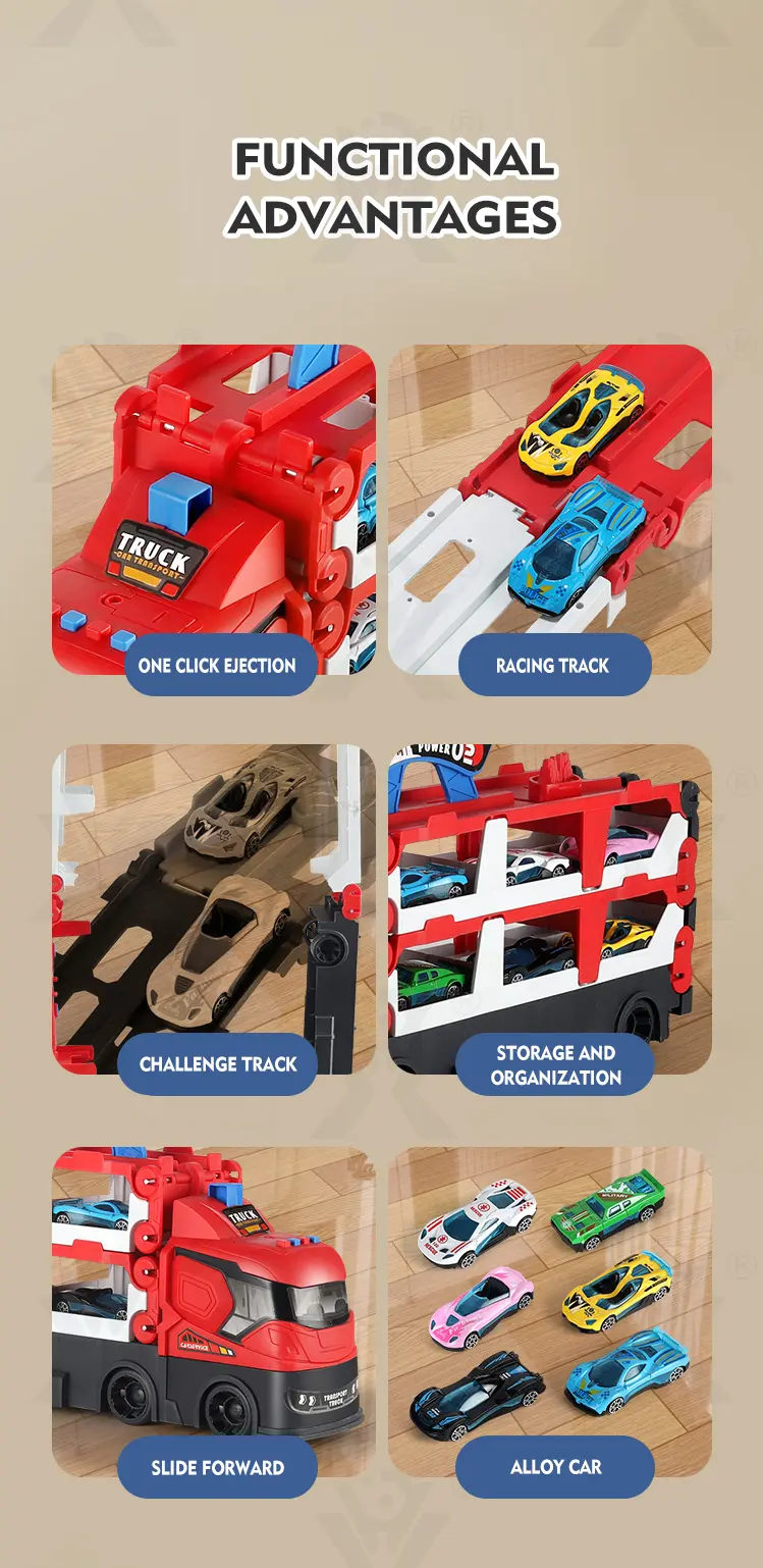 Carrier Truck Race Track Toddler Toys, Transport Truck Car Toy Foldable Track for Kids (TB-4382419) — illustrated product details, panel 2