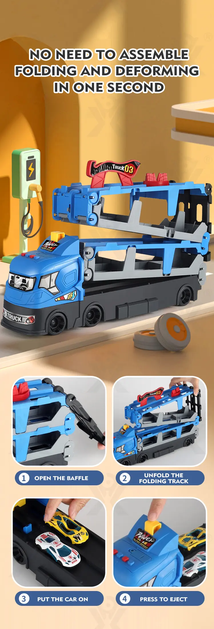Carrier Truck Race Track Toddler Toys, Transport Truck Car Toy Foldable Track for Kids (TB-4382419) — illustrated product details, panel 3