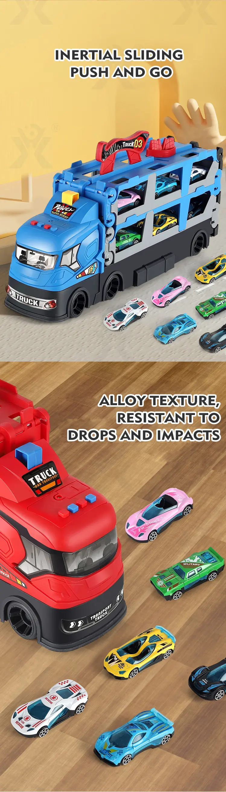 Carrier Truck Race Track Toddler Toys, Transport Truck Car Toy Foldable Track for Kids (TB-4382419) — illustrated product details, panel 6