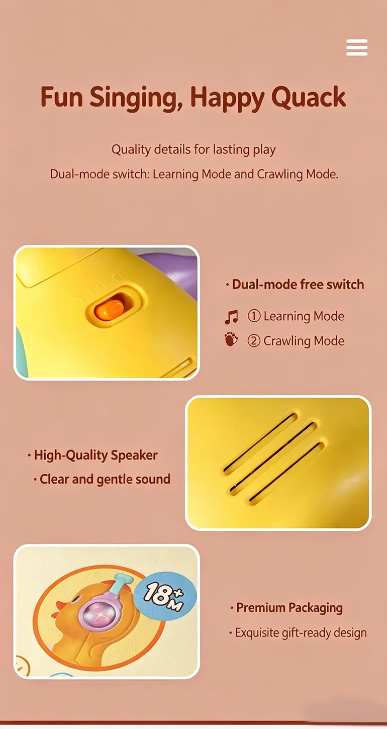 Interactive Dancing Duck Toy, Dual Modes (TB-2327633) — illustrated product details, panel 6