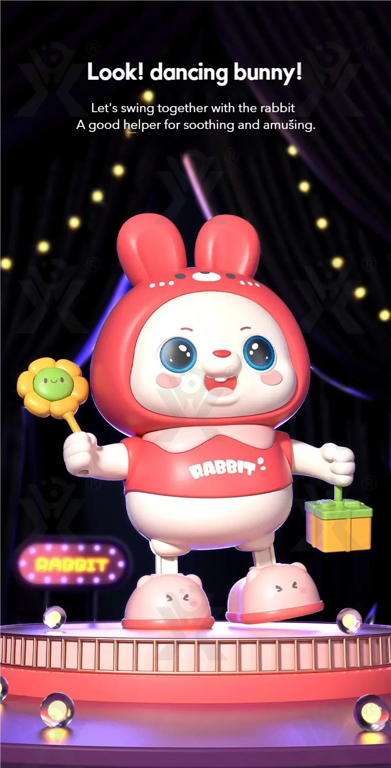 Dancing Rabbit Toy for Kids with Dynamic Music & Cool Lights (TB-4481273) — illustrated product details, panel 1