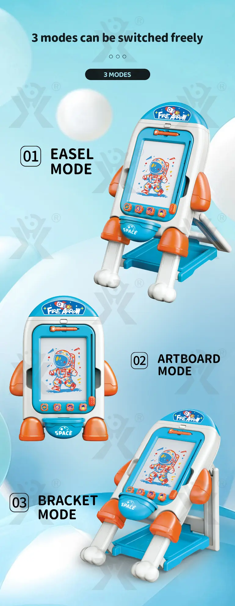 2 in 1 Magnetic Drawing Board & Blackboard (TB-4526222) — illustrated product details, panel 3