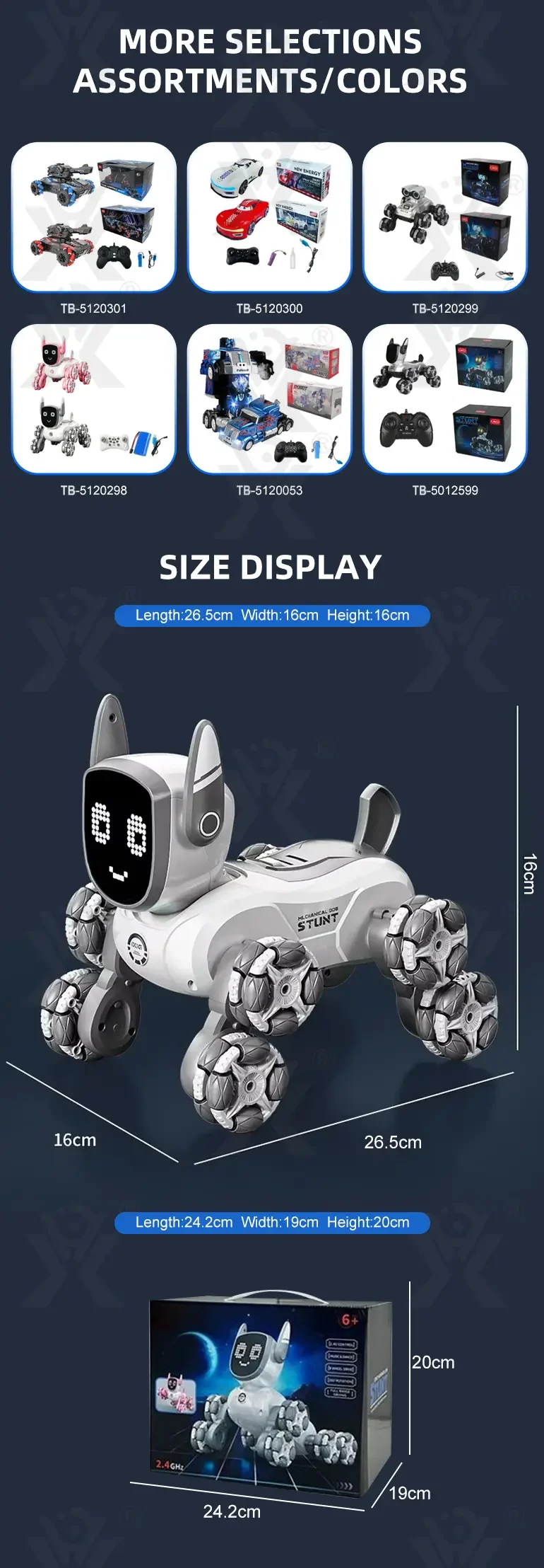 Intelligent Voice Control Eight-Wheel Stunt Robot Dog with Light and Music (TB-5120303) — illustrated product details, panel 11