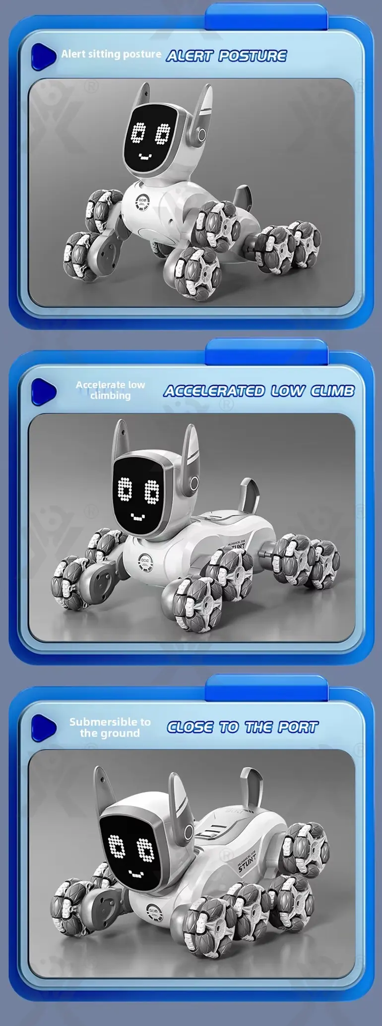 Intelligent Voice Control Eight-Wheel Stunt Robot Dog with Light and Music (TB-5120303) — illustrated product details, panel 4