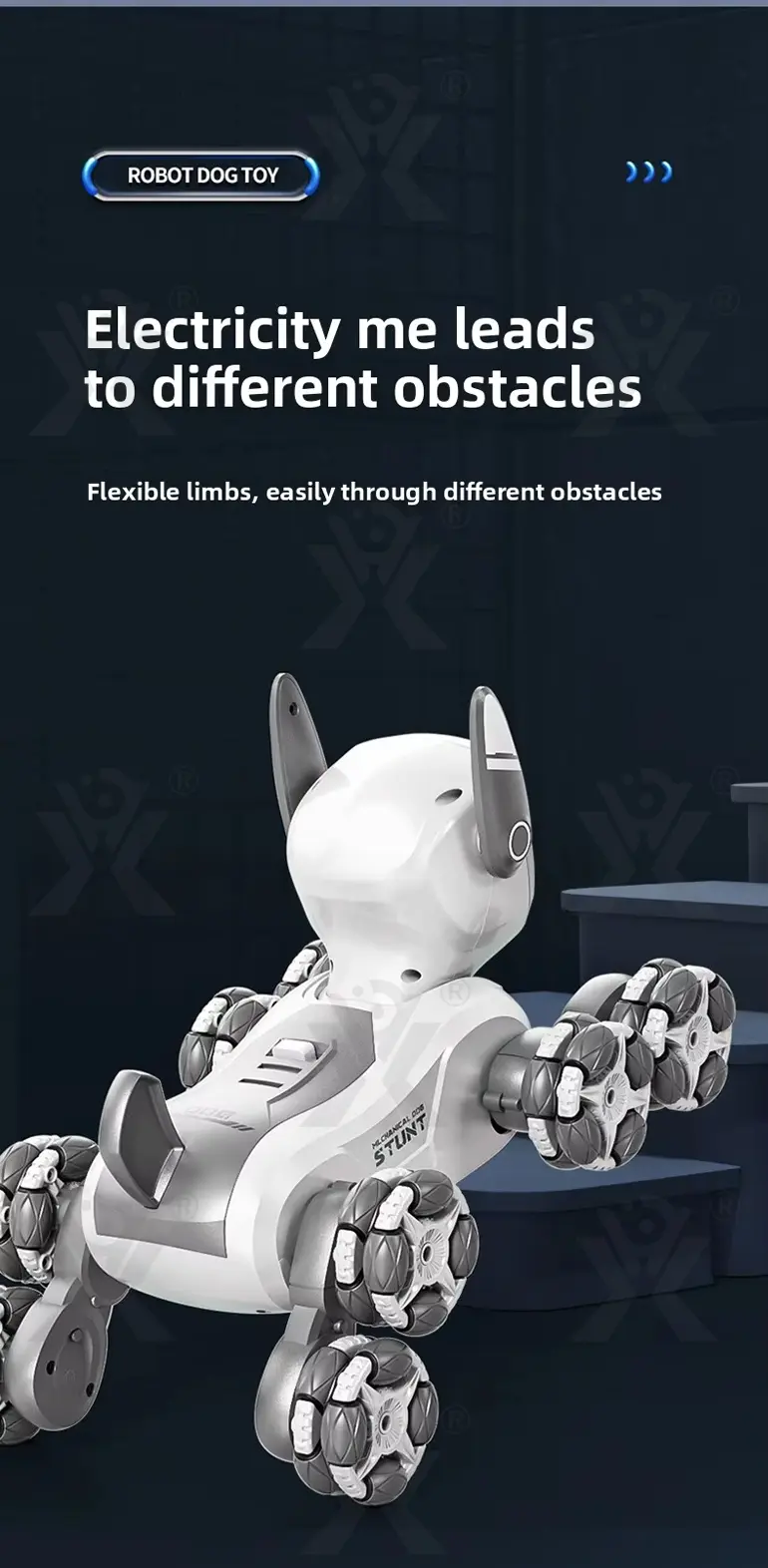 Intelligent Voice Control Eight-Wheel Stunt Robot Dog with Light and Music (TB-5120303) — illustrated product details, panel 5