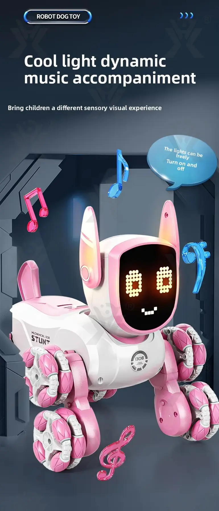 Intelligent Voice Control Eight-Wheel Stunt Robot Dog with Light and Music (TB-5120303) — illustrated product details, panel 6