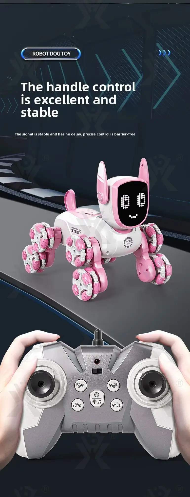 Intelligent Voice Control Eight-Wheel Stunt Robot Dog with Light and Music (TB-5120303) — illustrated product details, panel 9