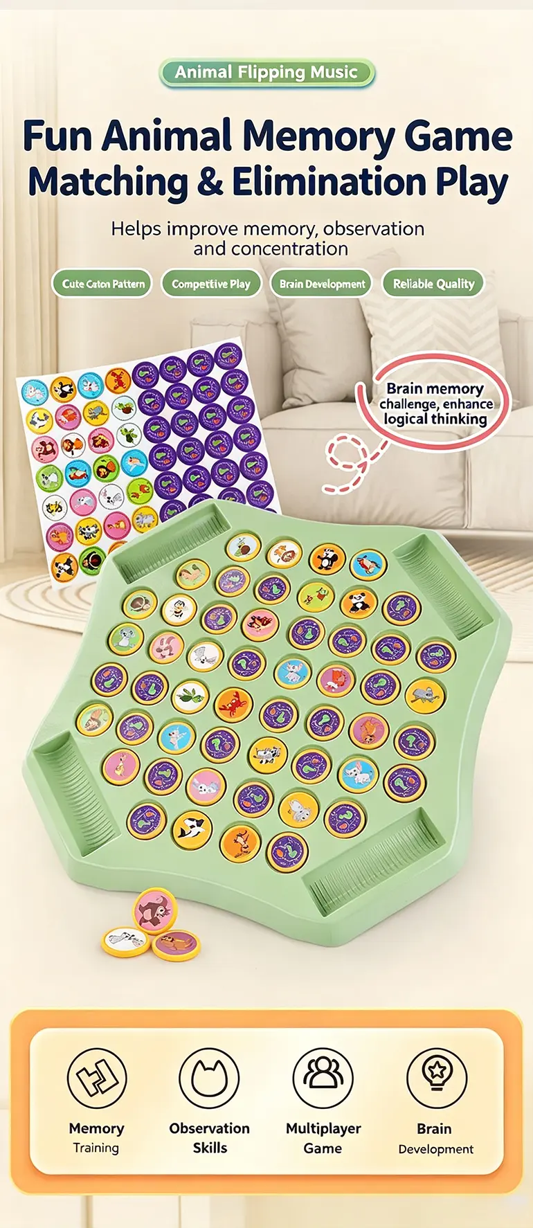 Animal Flip Chess Memory Game, DIY Stickers (TB-4876585) — illustrated product details, panel 1