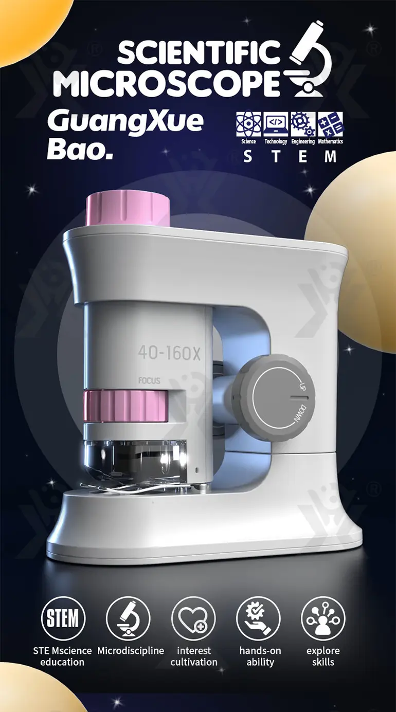 Kids’ Magnetic Microscope Toy, Ultra-High Magnification (TB-4025215) — illustrated product details, panel 1