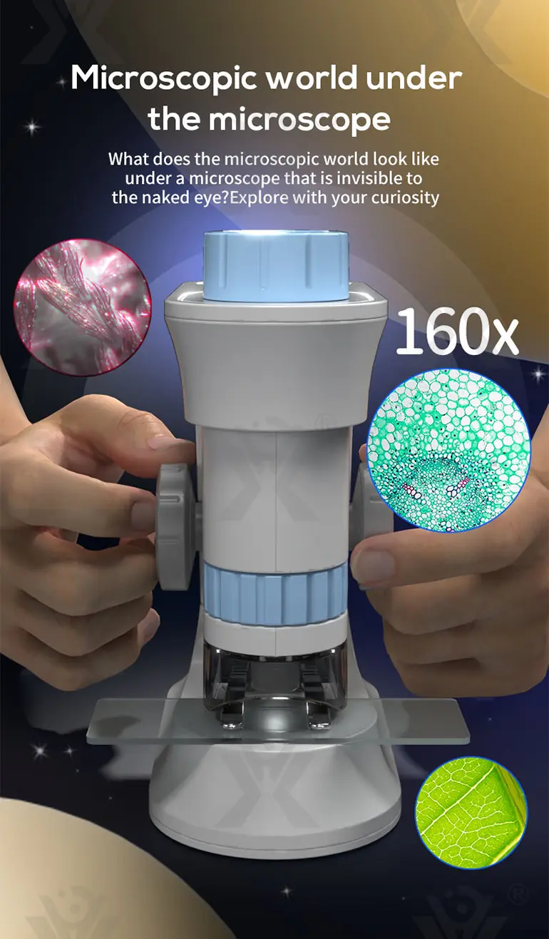 Kids’ Magnetic Microscope Toy, Ultra-High Magnification (TB-4025215) — illustrated product details, panel 3