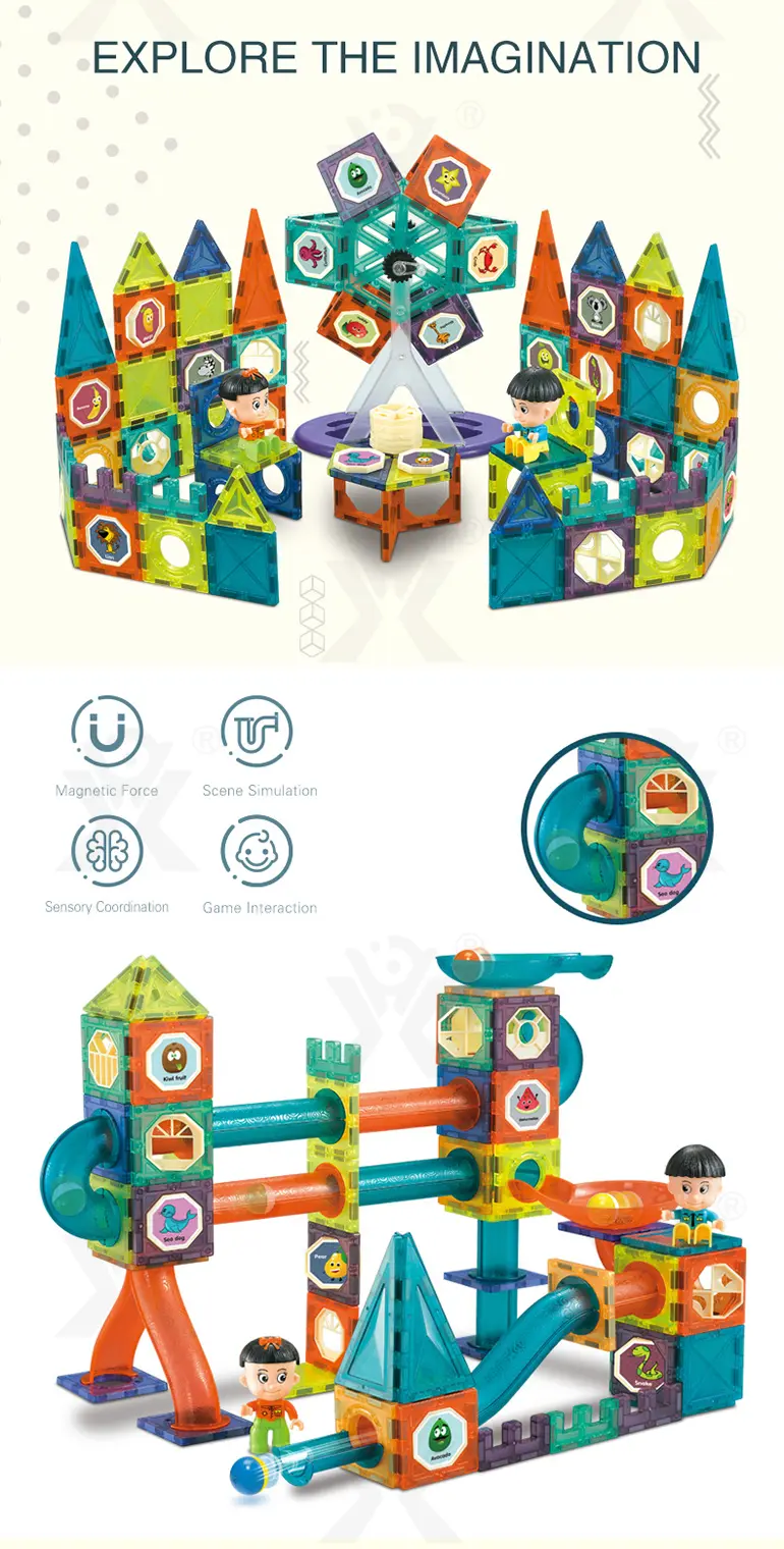 Magnetic Tiles Marble Run, 3D Magnetic Building Blocks Set Race Track Toy for Kids (TB-5155459) — illustrated product details, panel 4