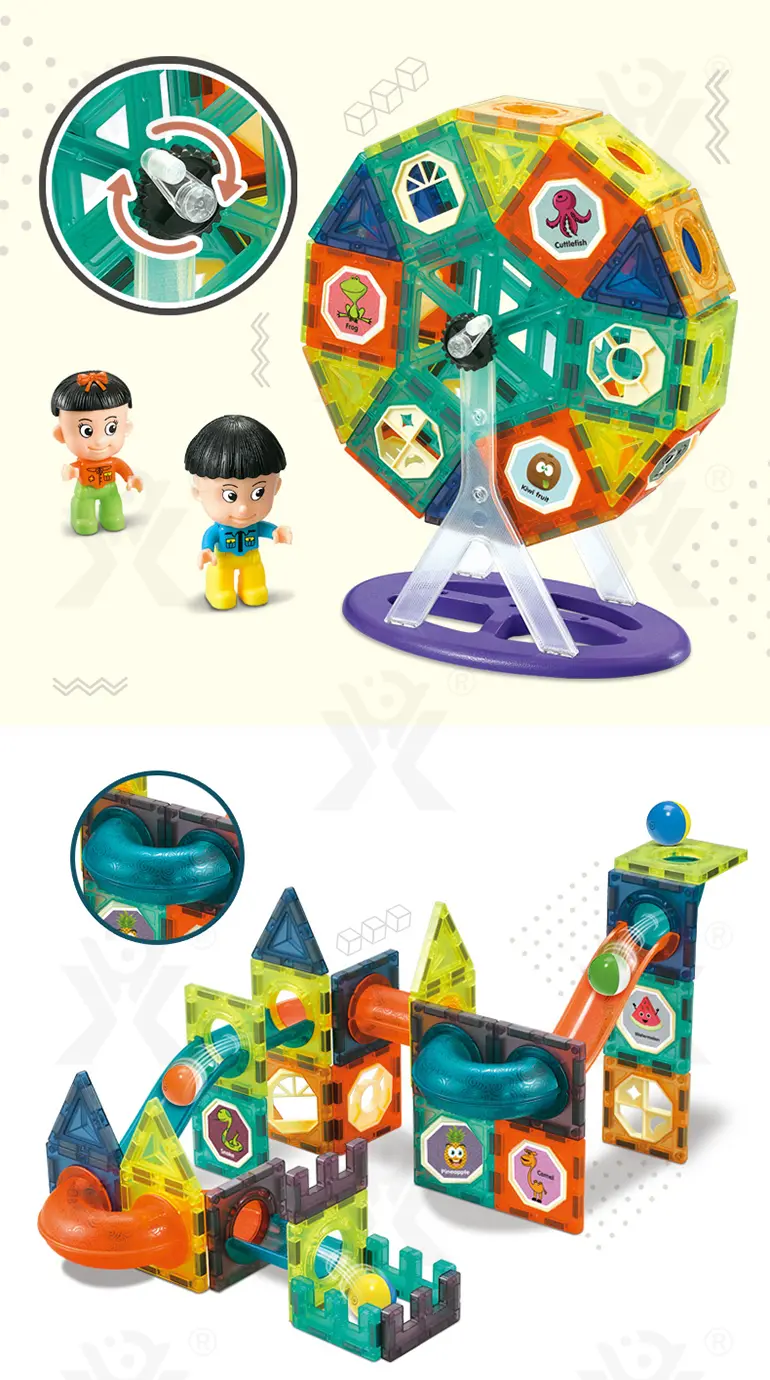 Magnetic Tiles Marble Run, 3D Magnetic Building Blocks Set Race Track Toy for Kids (TB-5155459) — illustrated product details, panel 5