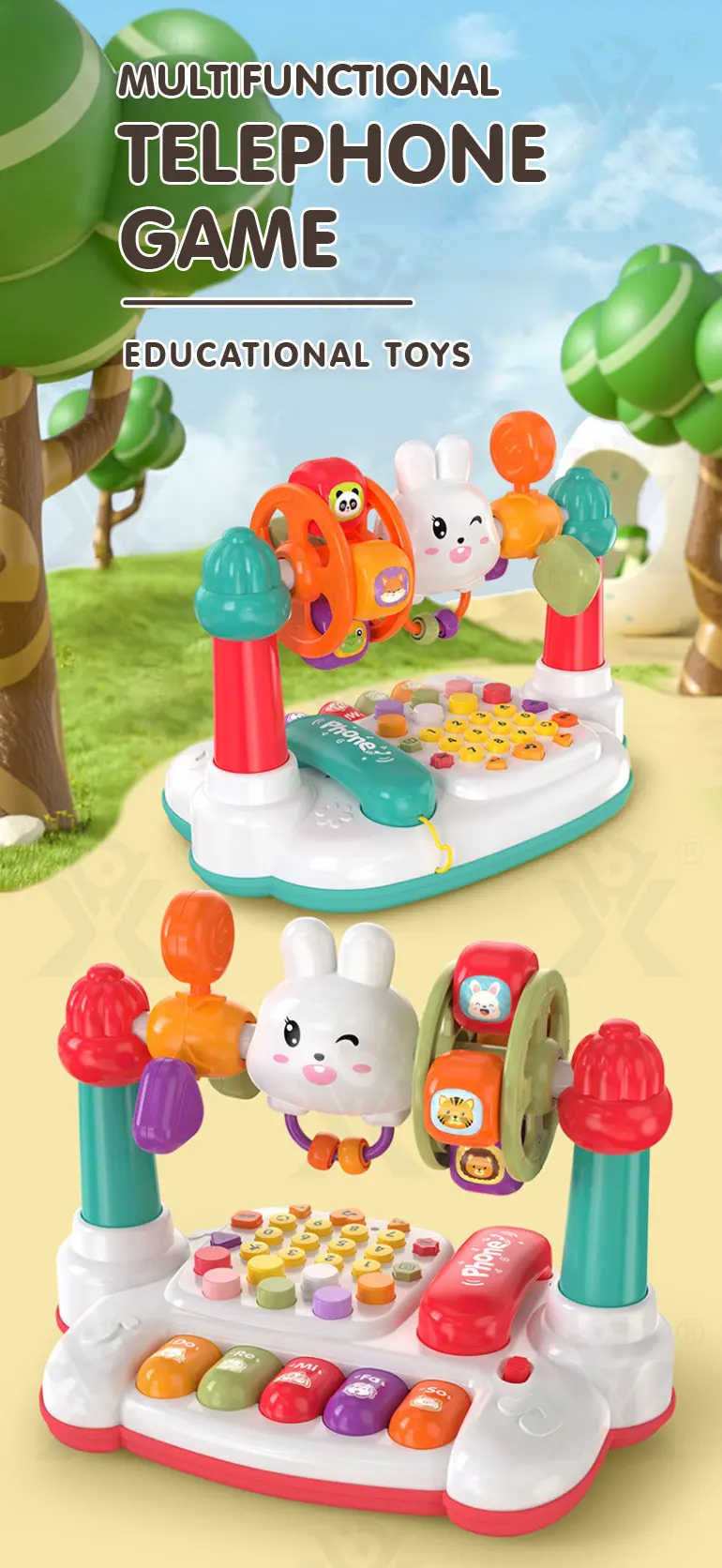 Cartoon Baby Interactive Music Light Keyboard Telephone Toy (TB-4360881) — illustrated product details, panel 1