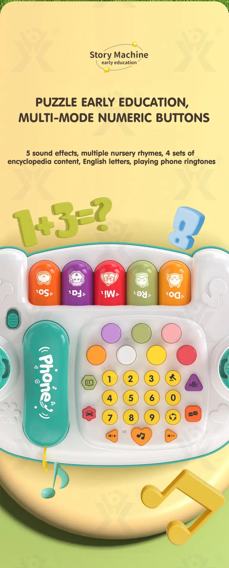 Cartoon Baby Interactive Music Light Keyboard Telephone Toy (TB-4360881) — illustrated product details, panel 5