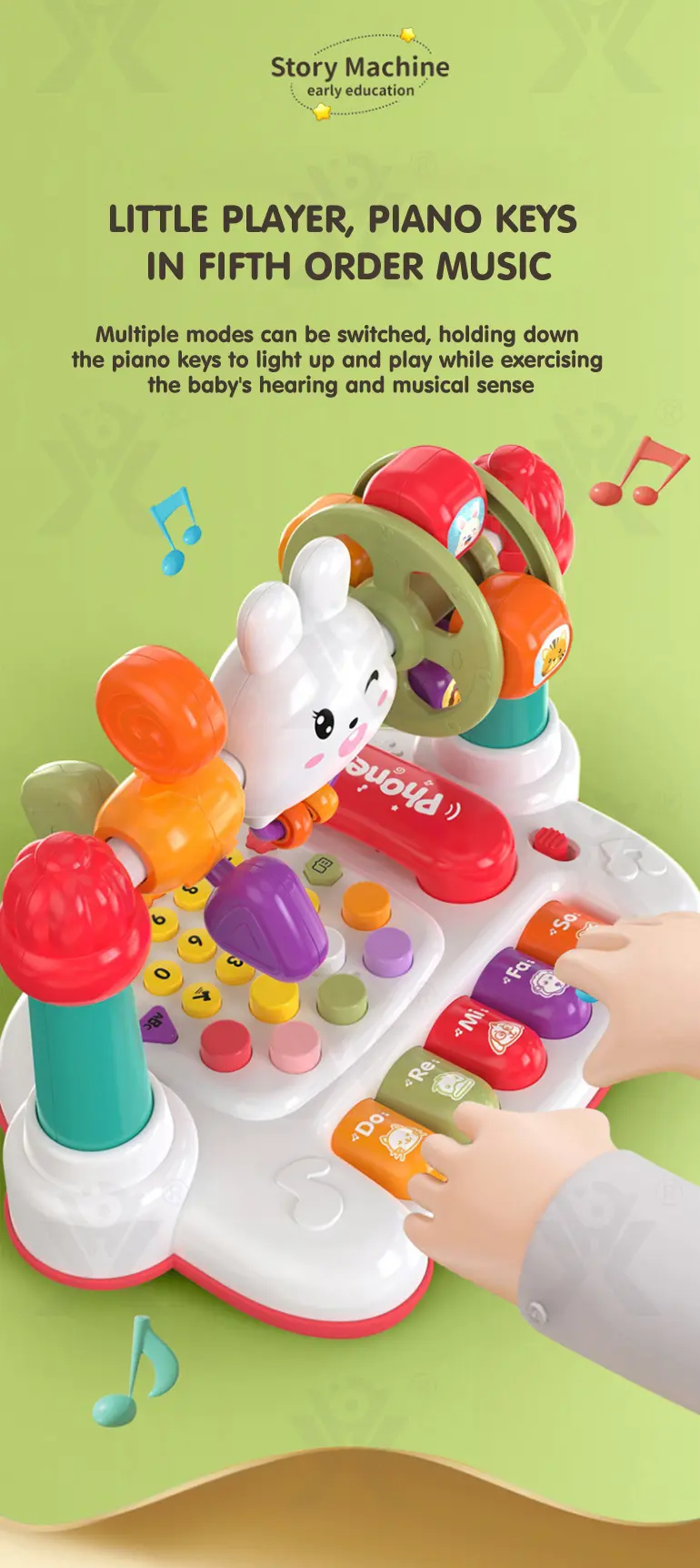 Cartoon Baby Interactive Music Light Keyboard Telephone Toy (TB-4360881) — illustrated product details, panel 6