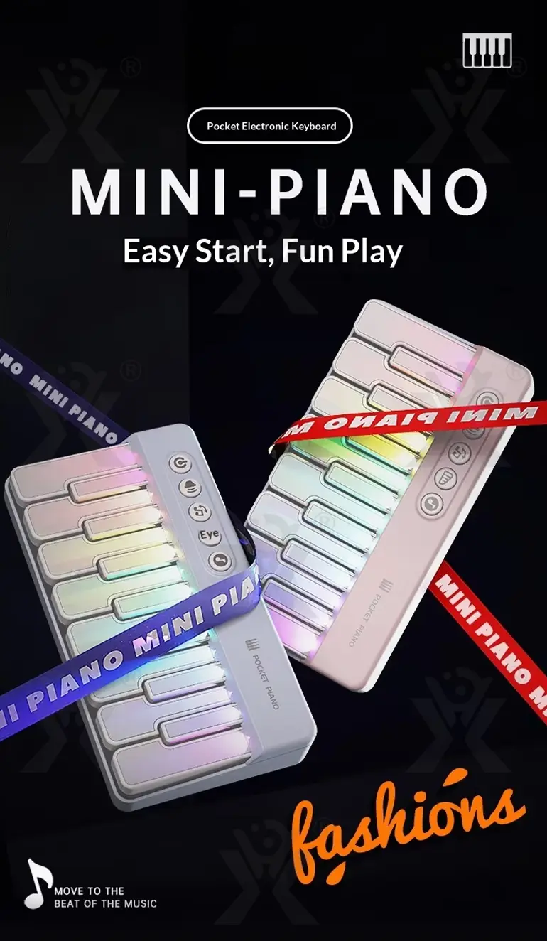 15 Key Kids Pocket Piano Toy LED Light Musical Instrument (TB-4859850) — illustrated product details, panel 1
