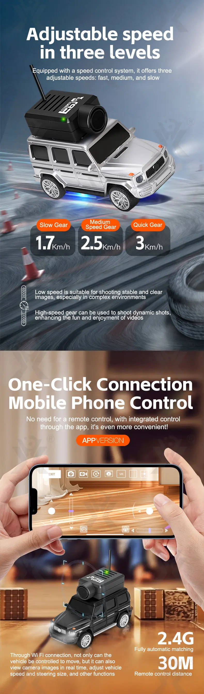 1:64 Scale RC Camera Car, 2.4G APP Control Desktop Car (TB-5126614) — illustrated product details, panel 4