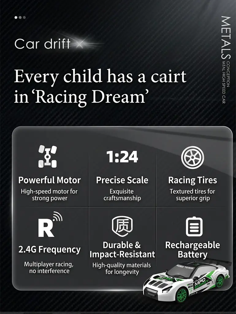 RC Drift Car, 1:24 Scale, 2.4GHz, 4WD (TB-2167524) — illustrated product details, panel 2