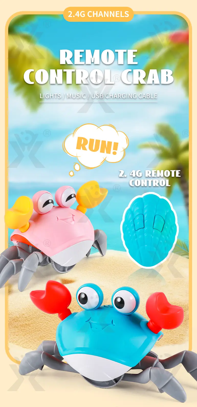 RC Electric Induction Crab with Sound and Light (TB-4907398) — illustrated product details, panel 1