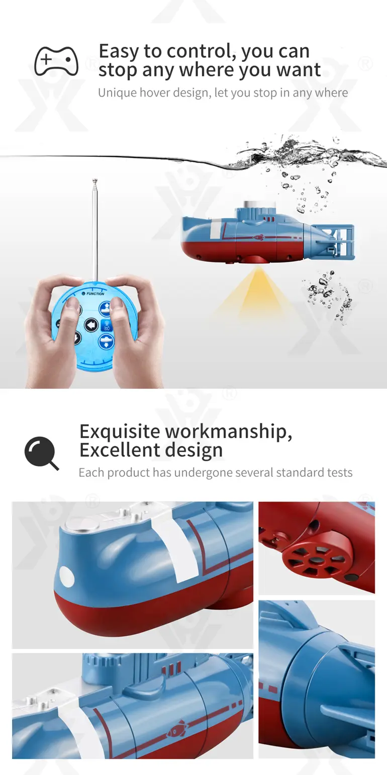 RC Submarine Toy Remote Control Boat, Underwater Diving Waterproof RC Toy Submarine (TB-4850551) — illustrated product details, panel 3