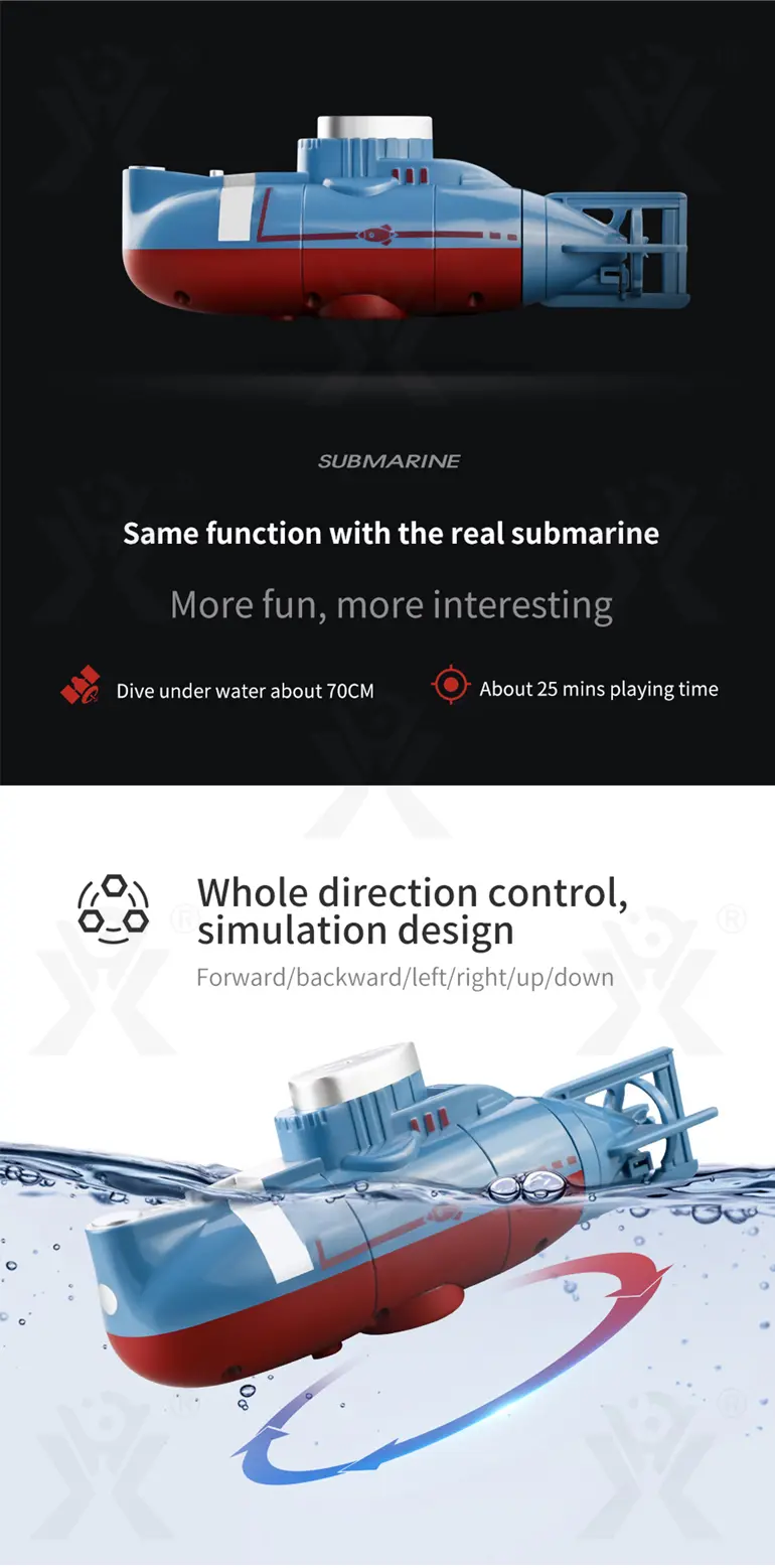 RC Submarine Toy Remote Control Boat, Underwater Diving Waterproof RC Toy Submarine (TB-4850551) — illustrated product details, panel 5
