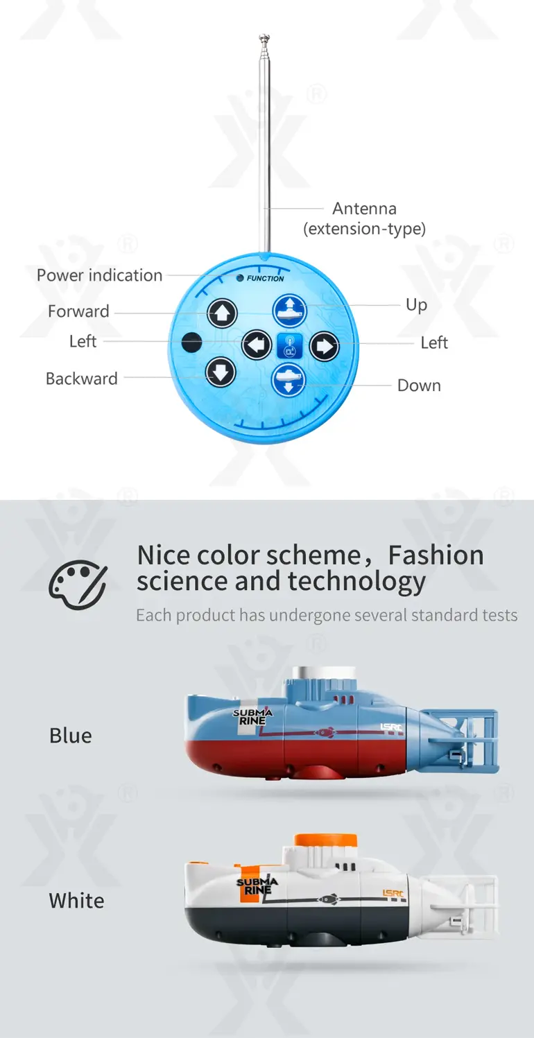RC Submarine Toy Remote Control Boat, Underwater Diving Waterproof RC Toy Submarine (TB-4850551) — illustrated product details, panel 7