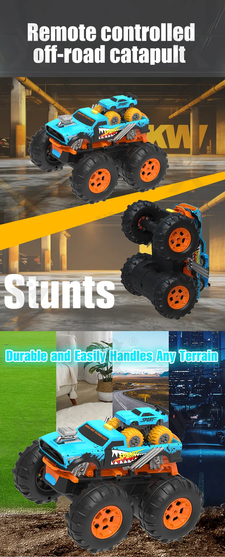 2-in-1 Remote Control Catapult Car with Transform Launcher Track (TB-4540781) — illustrated product details, panel 1