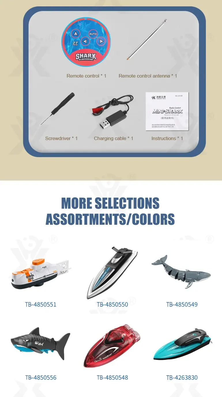Electric Waterproof Remote Control Shark, Infrared-Controlled Water Toy- RC Shark Toy (TB-4850556) — illustrated product details, panel 12