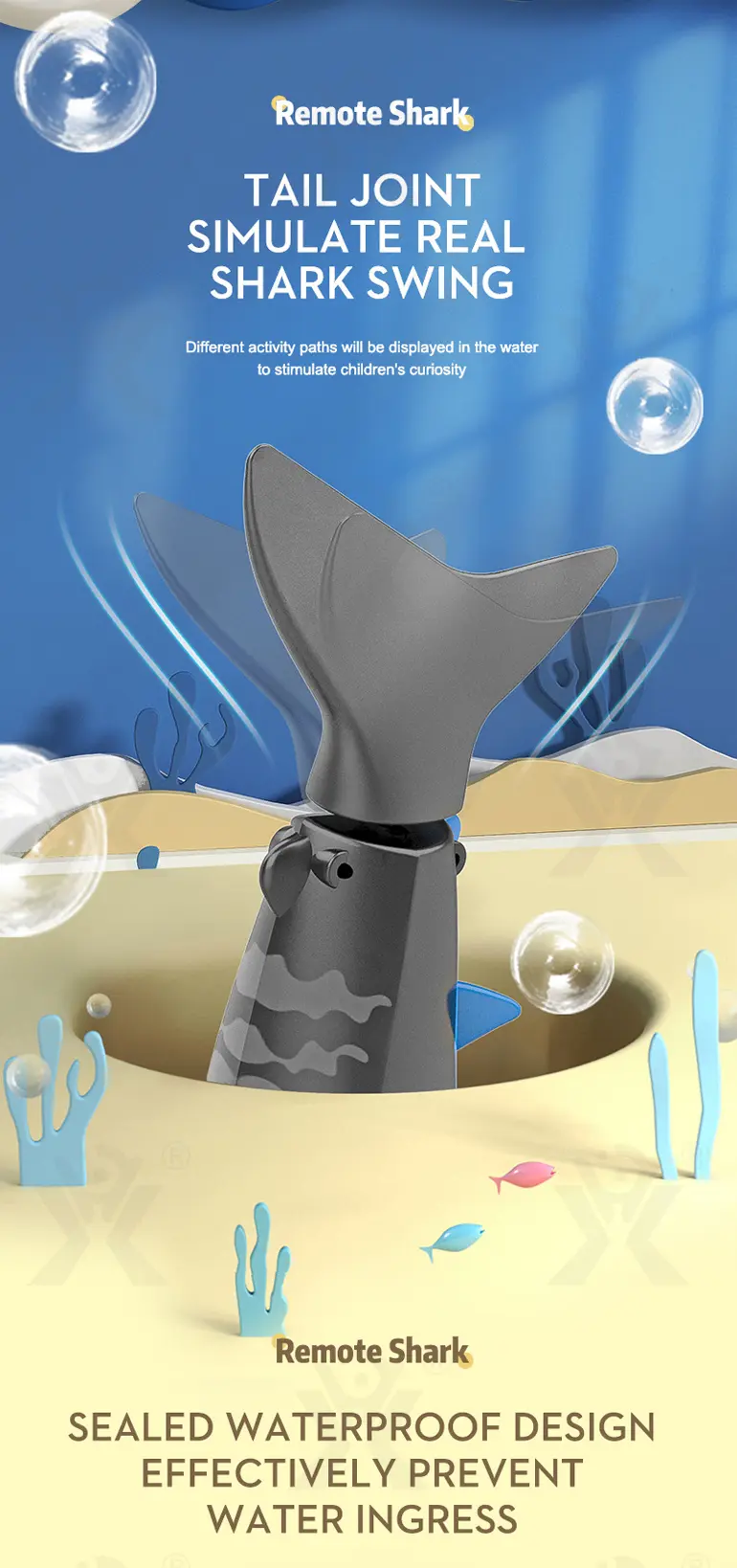 Electric Waterproof Remote Control Shark, Infrared-Controlled Water Toy- RC Shark Toy (TB-4850556) — illustrated product details, panel 6
