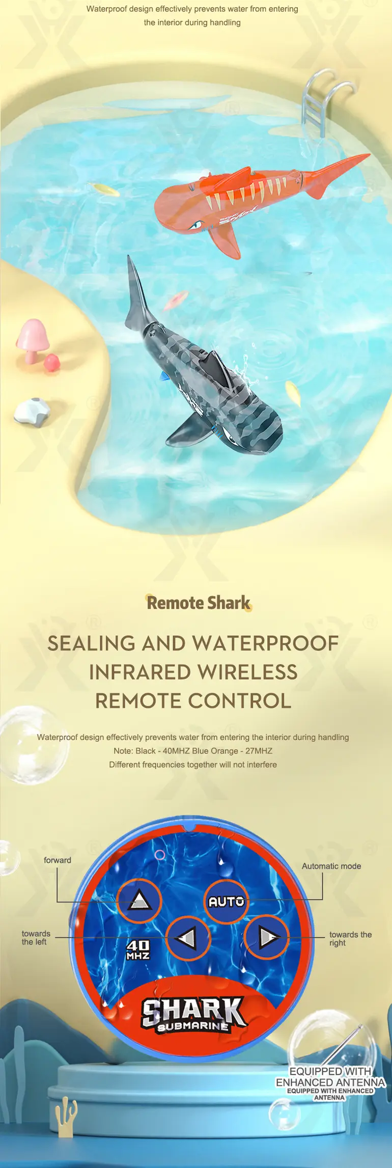 Electric Waterproof Remote Control Shark, Infrared-Controlled Water Toy- RC Shark Toy (TB-4850556) — illustrated product details, panel 7