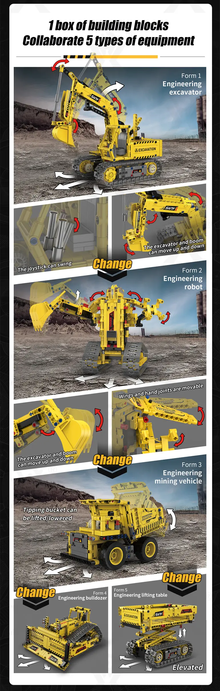 5-in-1 Engineering Building Set With RC & APP, STEM Educational Toy (TB-4170081) — illustrated product details, panel 2