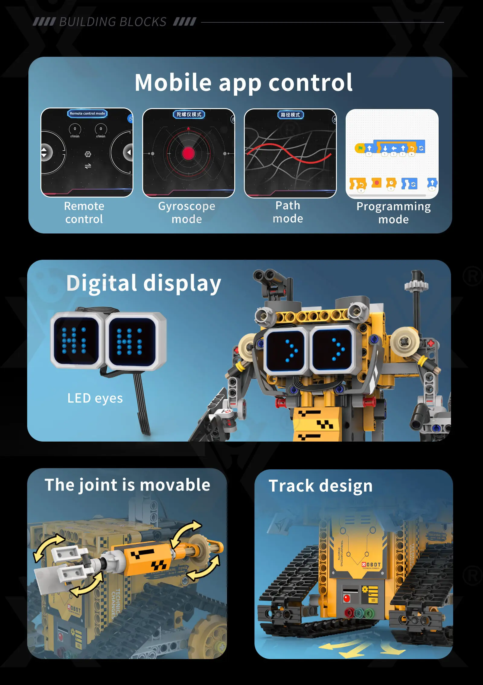 STEM Robot Building Kit, 5-in-1 Robot, Programmable, Remote & App Control (TB-5063053) — illustrated product details, panel 3