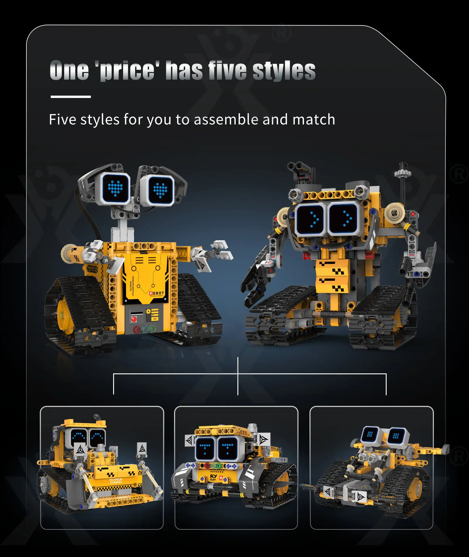 STEM Robot Building Kit, 5-in-1 Robot, Programmable, Remote & App Control (TB-5063053) — illustrated product details, panel 4