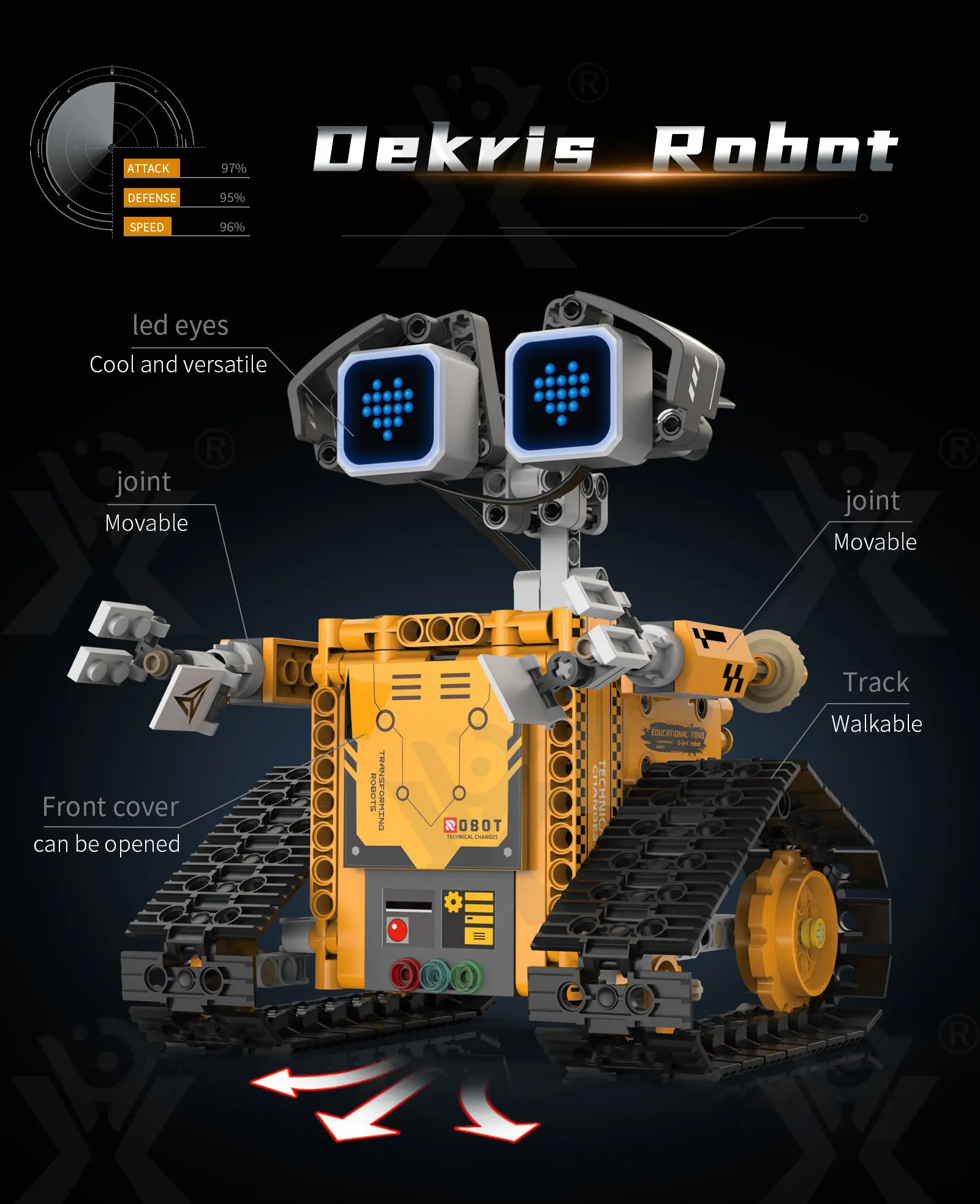 STEM Robot Building Kit, 5-in-1 Robot, Programmable, Remote & App Control (TB-5063053) — illustrated product details, panel 5