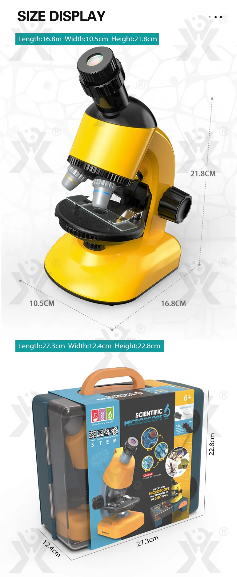 Scientific Microscope Toy, LED 100X-1200X Magnification (TB-1672615) — illustrated product details, panel 8