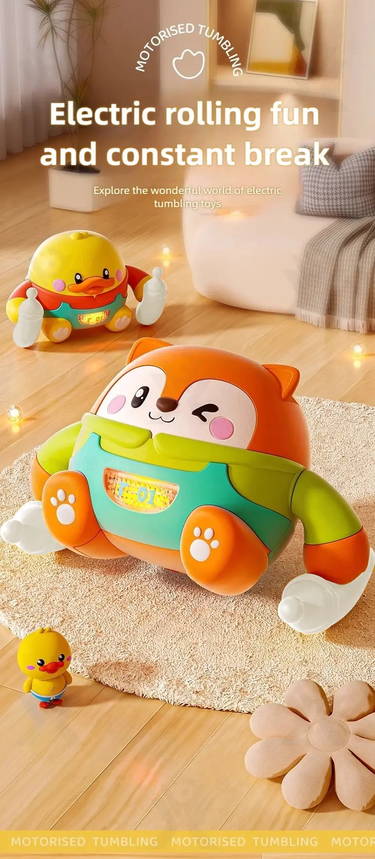 Tumbling Pet Crawling Toy with Lights, Music & Voice Sensor (TB-4857724) — illustrated product details, panel 1