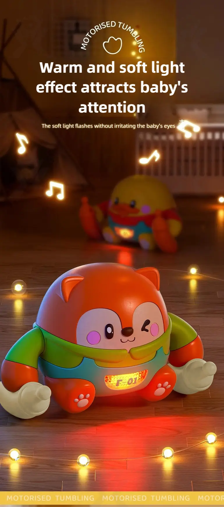 Tumbling Pet Crawling Toy with Lights, Music & Voice Sensor (TB-4857724) — illustrated product details, panel 4