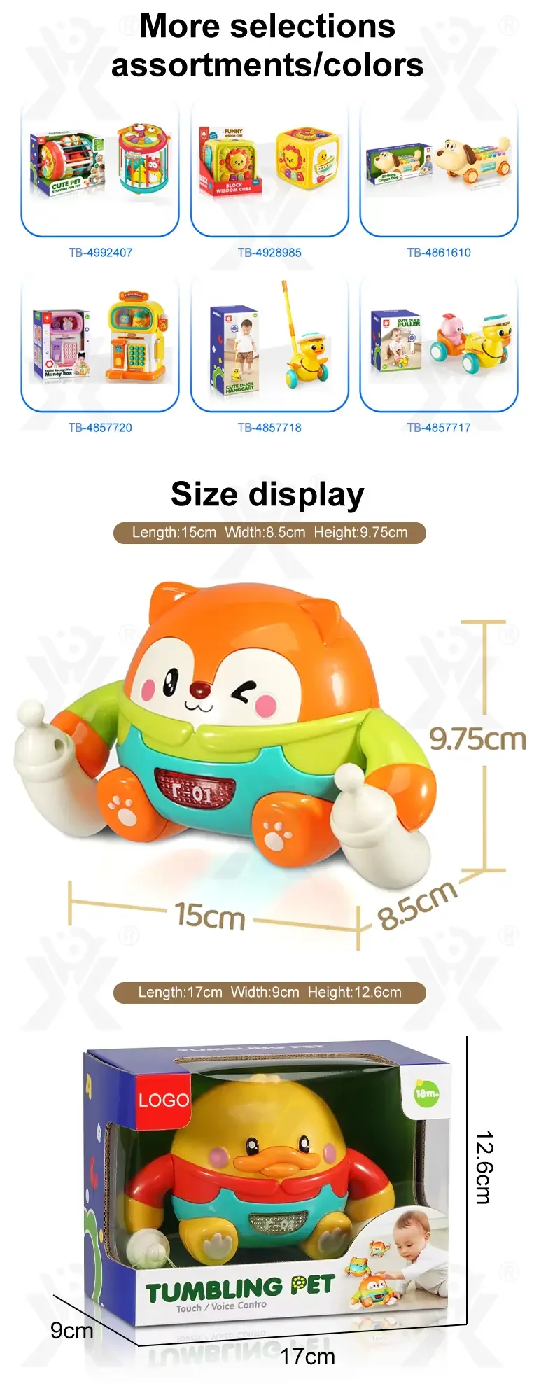 Tumbling Pet Crawling Toy with Lights, Music & Voice Sensor (TB-4857724) — illustrated product details, panel 8