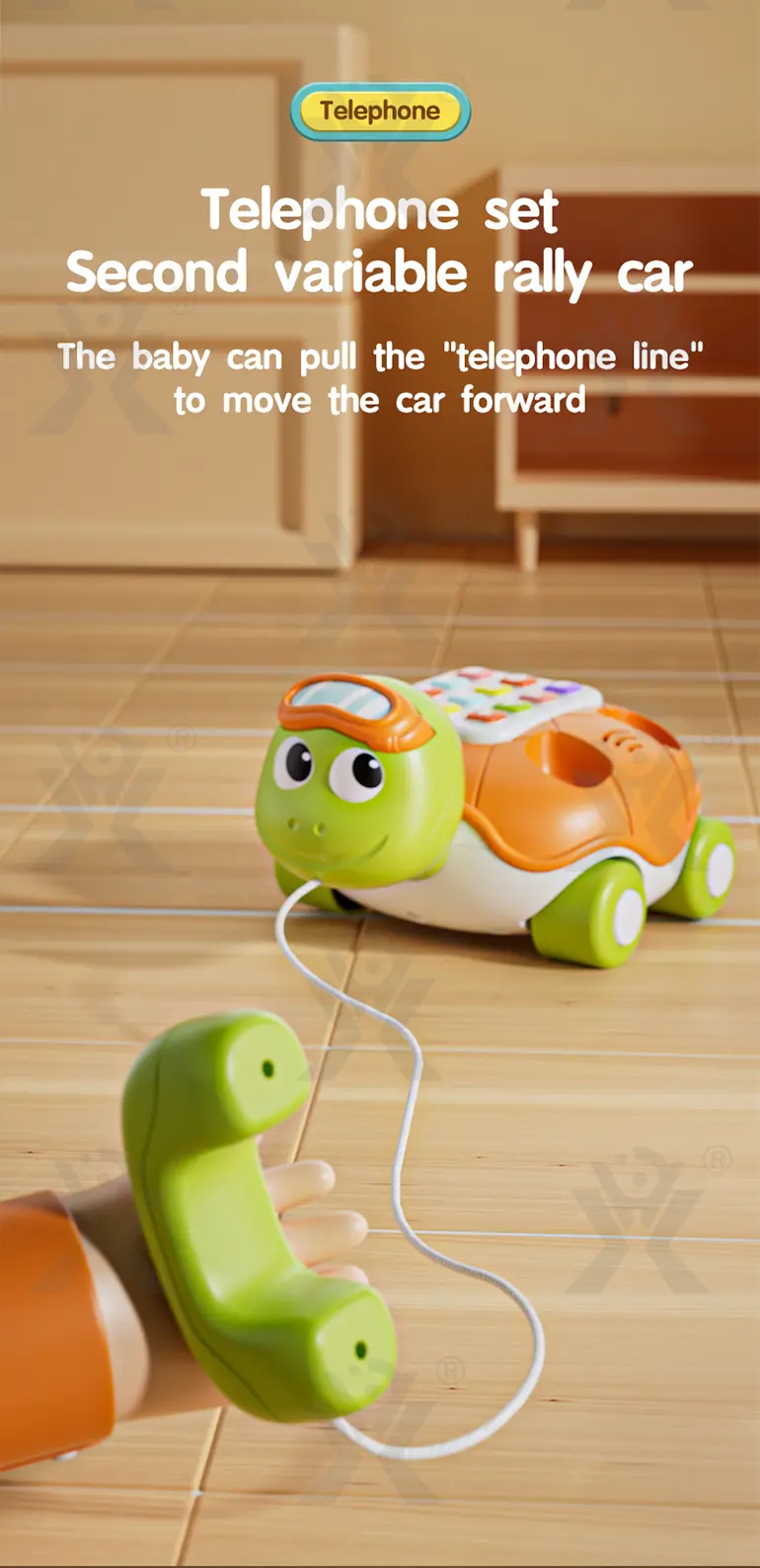 Cartoon Turtle Pull String Phone Toy, CE-Certified Baby Phone Toy Supply (TB-4900800) — illustrated product details, panel 3