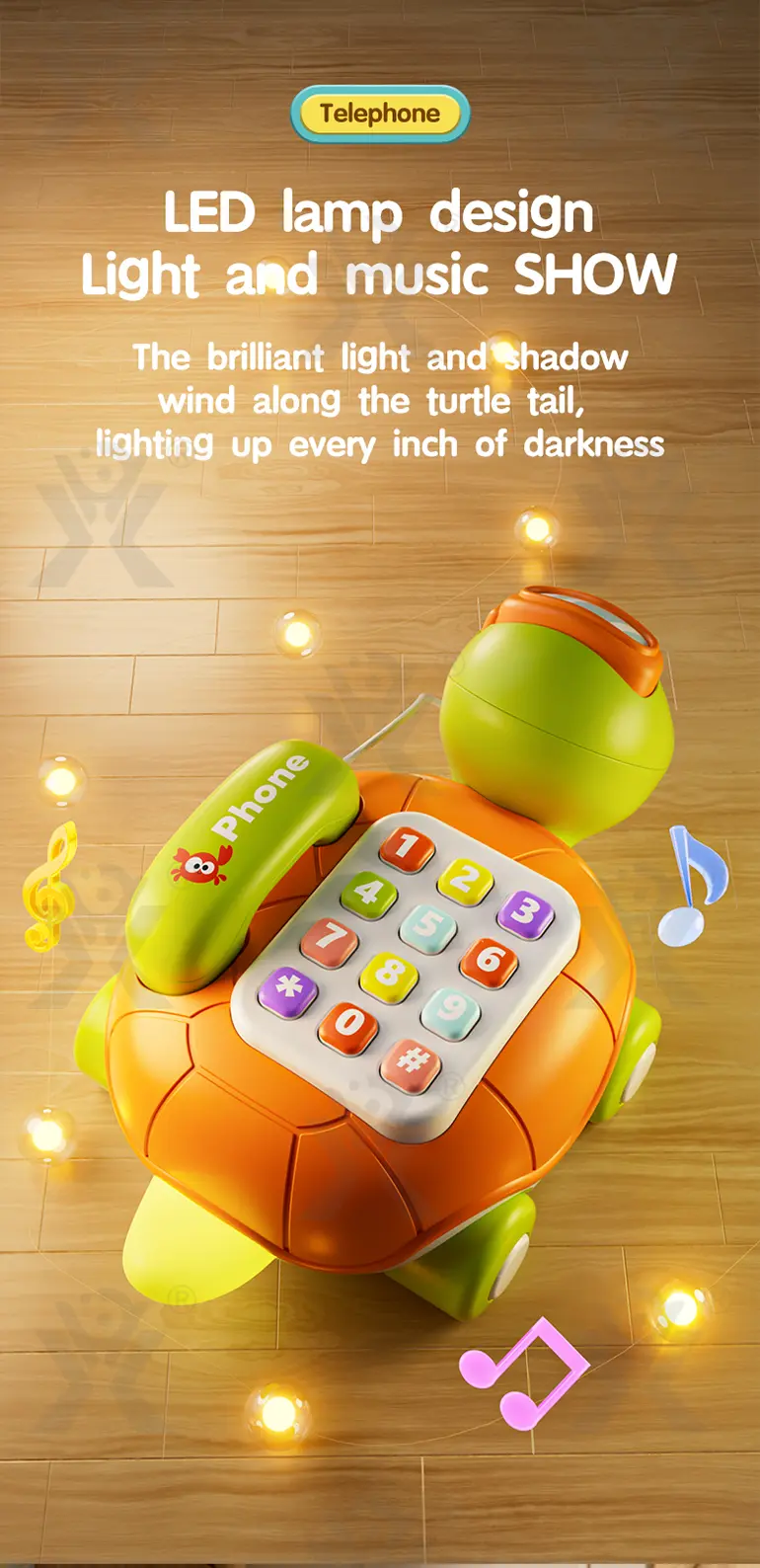 Cartoon Turtle Pull String Phone Toy, CE-Certified Baby Phone Toy Supply (TB-4900800) — illustrated product details, panel 4