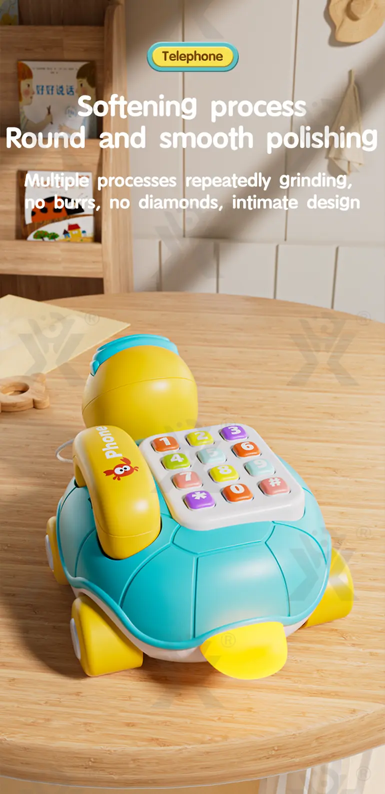 Cartoon Turtle Pull String Phone Toy, CE-Certified Baby Phone Toy Supply (TB-4900800) — illustrated product details, panel 5