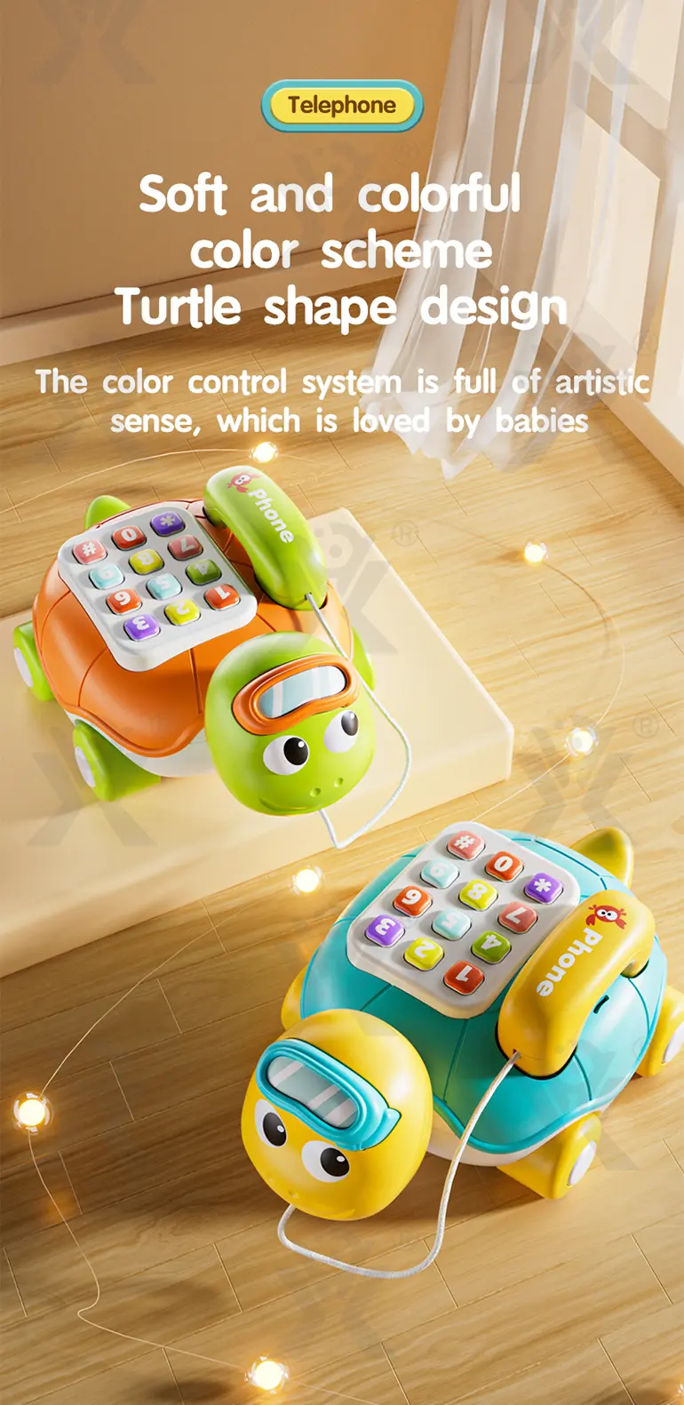Cartoon Turtle Pull String Phone Toy, CE-Certified Baby Phone Toy Supply (TB-4900800) — illustrated product details, panel 6