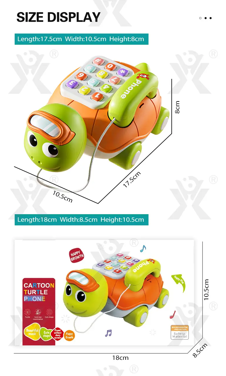 Cartoon Turtle Pull String Phone Toy, CE-Certified Baby Phone Toy Supply (TB-4900800) — illustrated product details, panel 8